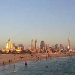 Dubai skyline through the beach, taken by Ally Jones
