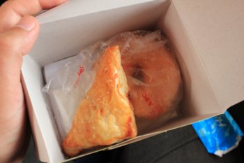 Light treat of donut and pork turnover