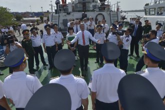 Secretary of Defense Ash Carter tours the Vietnam Coast Guard ship CSB-8003, in Hai Phong, Vietnam, May 31 2015. Carter is on an 11 tour to the Asia-Pacific to  generally meet with lover nations and affirm U.S. commitment to the region.